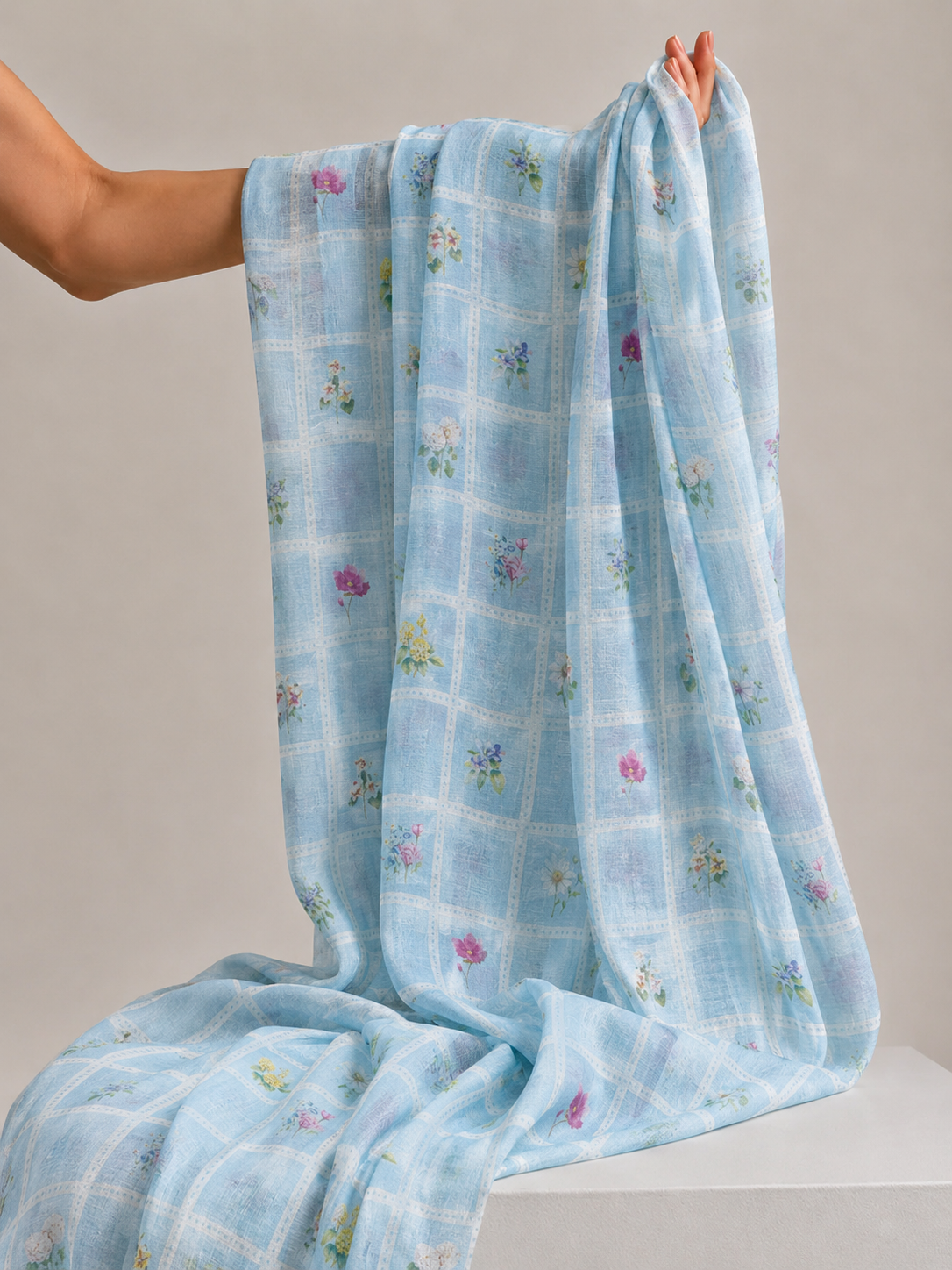 Powder Blue Printed Mul Fabric