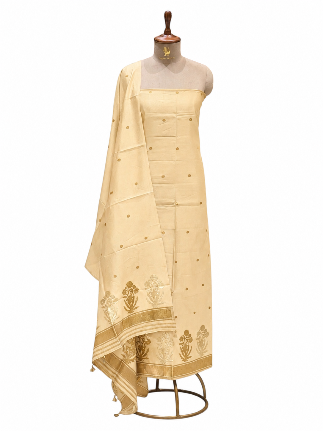 Ivory Cream Pure Silk Suit Set With Statement Bootas
