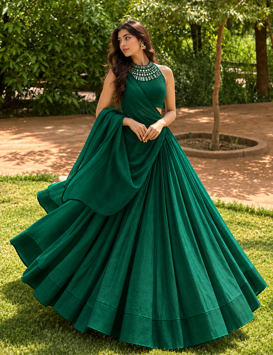 Emerald Green Plain Muslin Silk Fabric