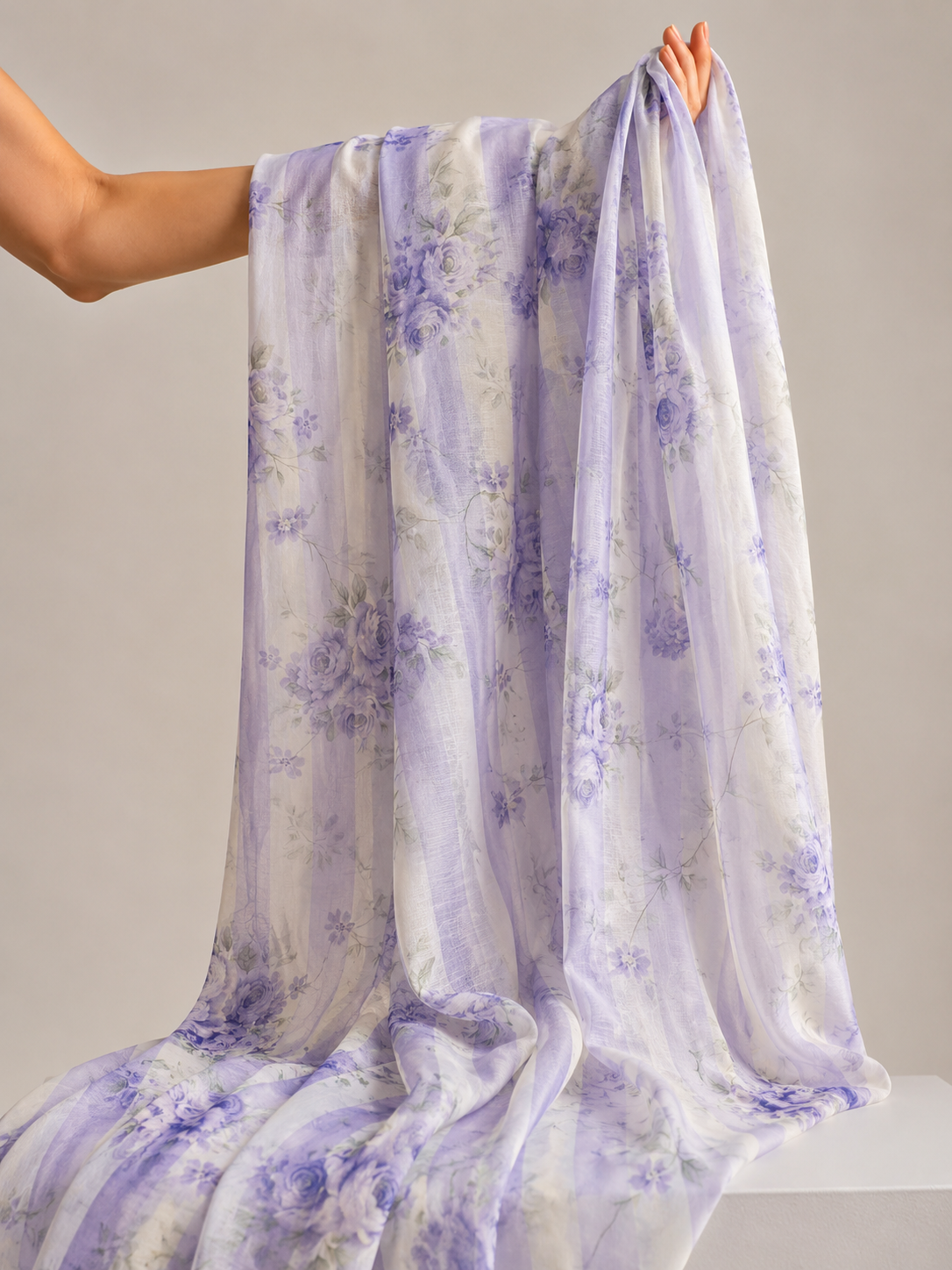 Blue & Ivory Printed Mul Fabric