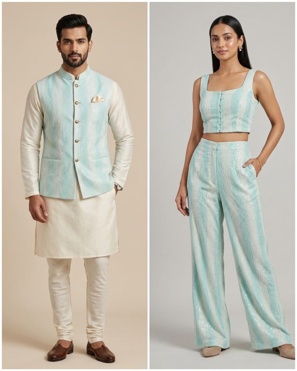 Pastel Blue Rangkaat Dye Pure Mul Cotton Fabric With Sequin Embroidery
