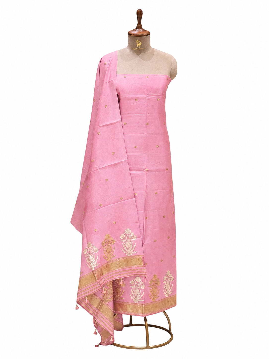 Pastel Pink Pure Silk Suit Set With Statement Bootas