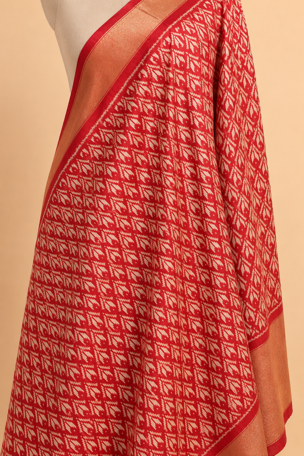 Red Banarasi Katan Silk Ikkat Dupatta