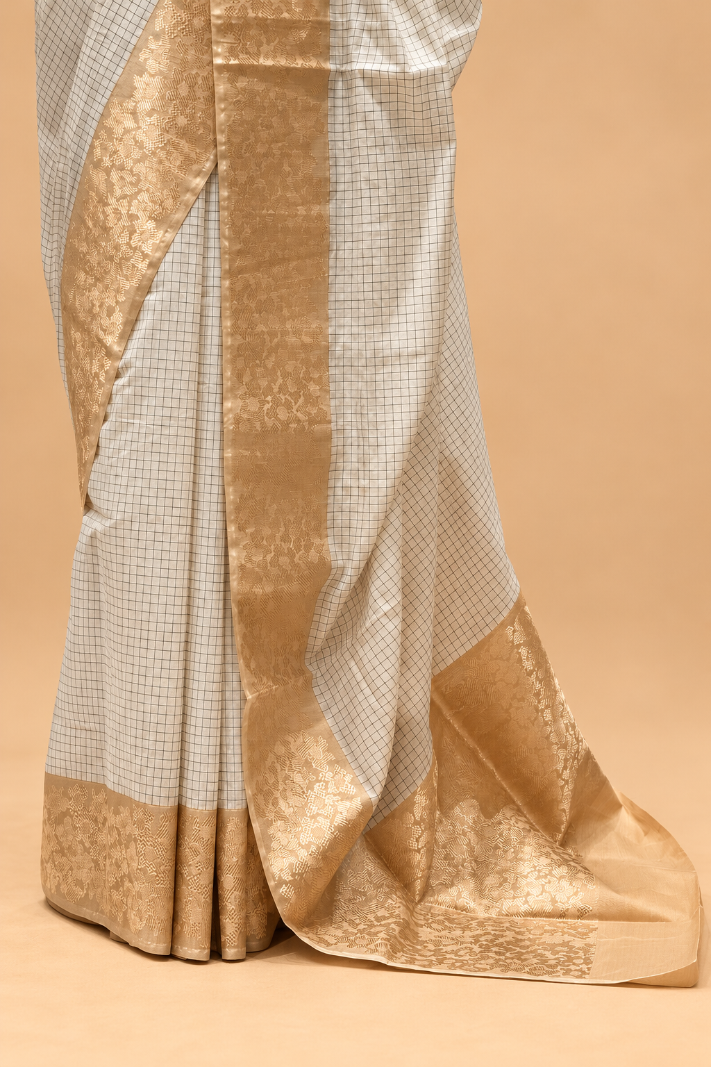 White Pure Organza Saree With Checks