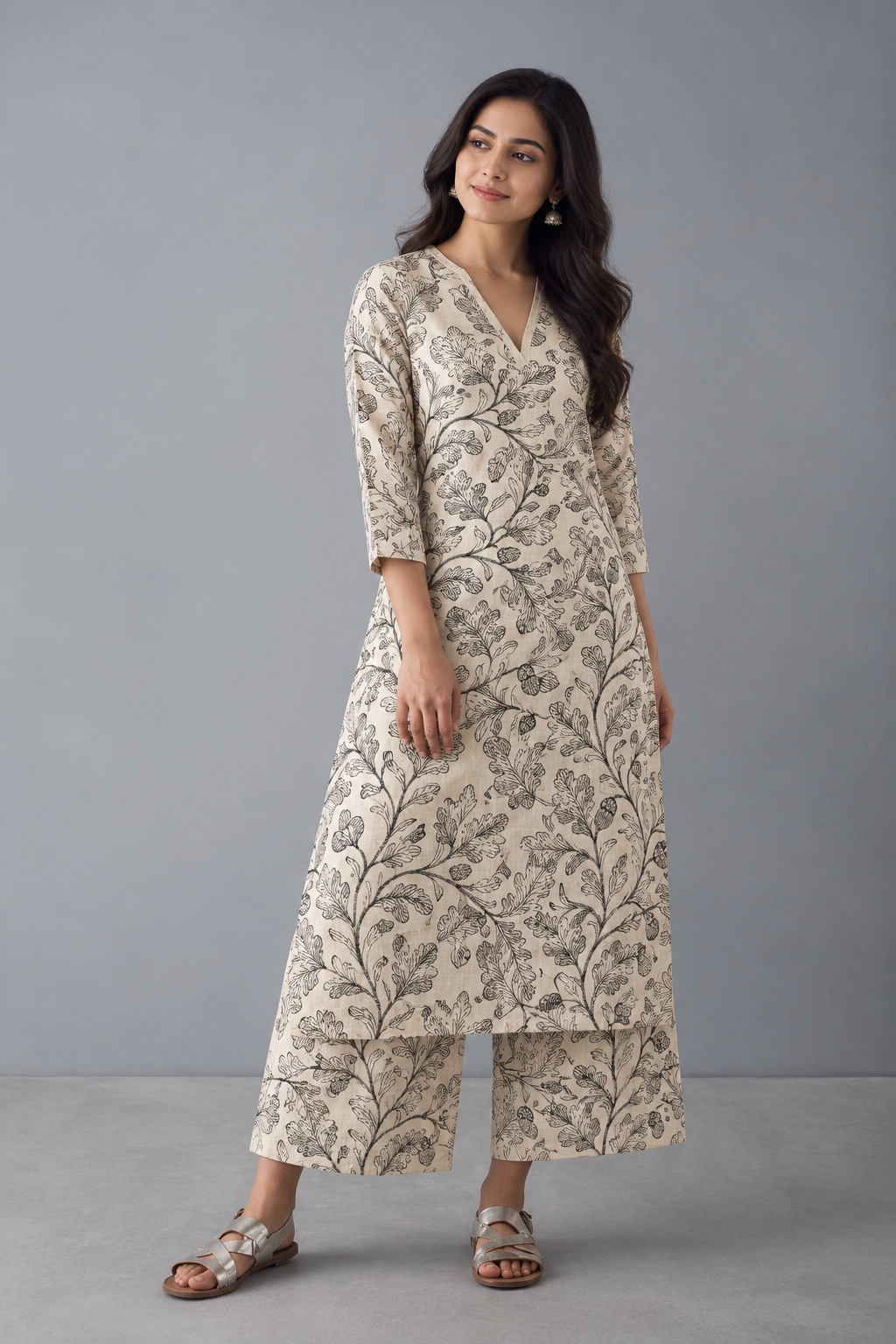Ivory-Beige Pure Tussar Natural Floral Embroidered Fabric