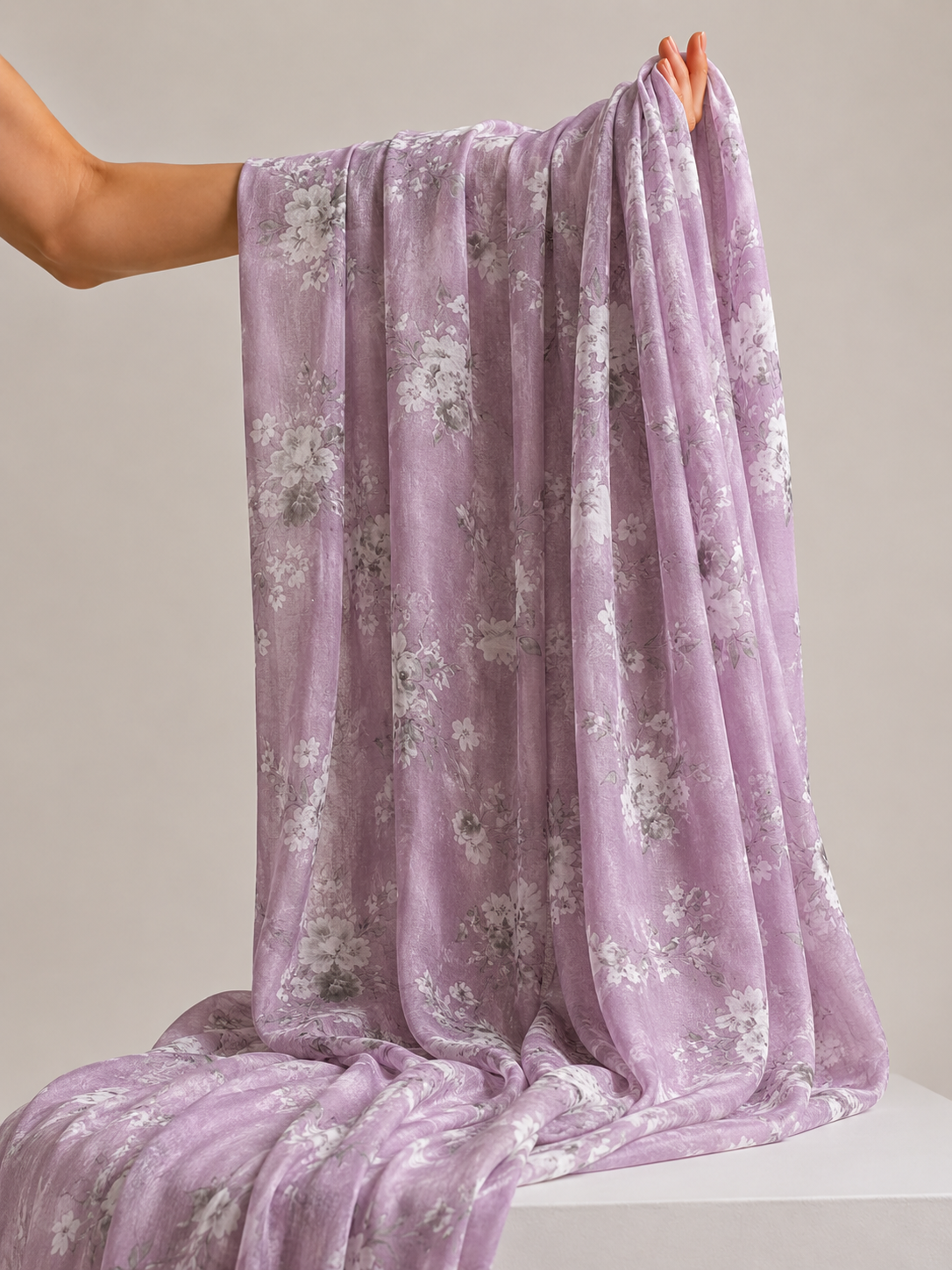 Dusty Lavender Printed Mul Fabric