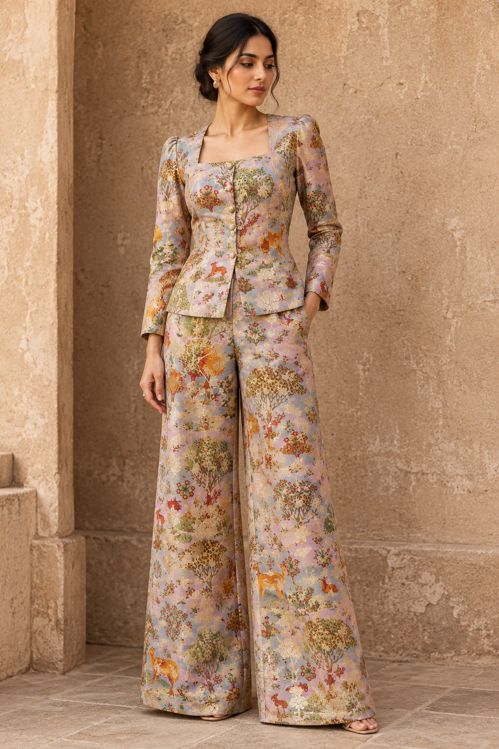 Powder Blue Pure Soft Silk Fabric With Pichhwai Pattern