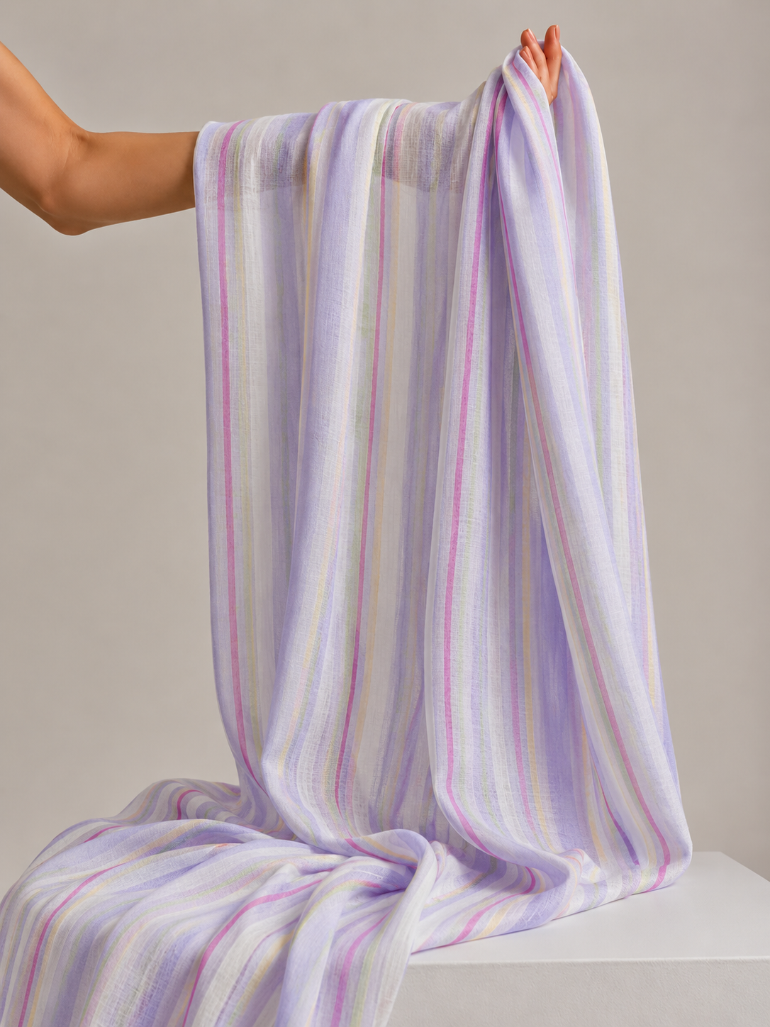 Pastel Stripe Mul Cotton Printed Fabric
