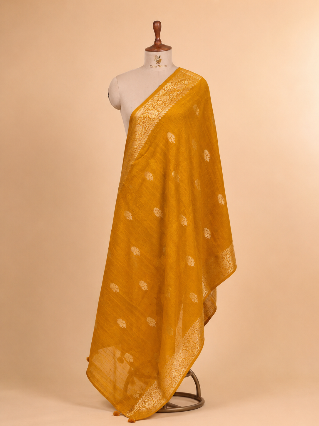 Mustard Yellow Banarasi Raw Silk Dupatta with Gold Zari Floral Bootis