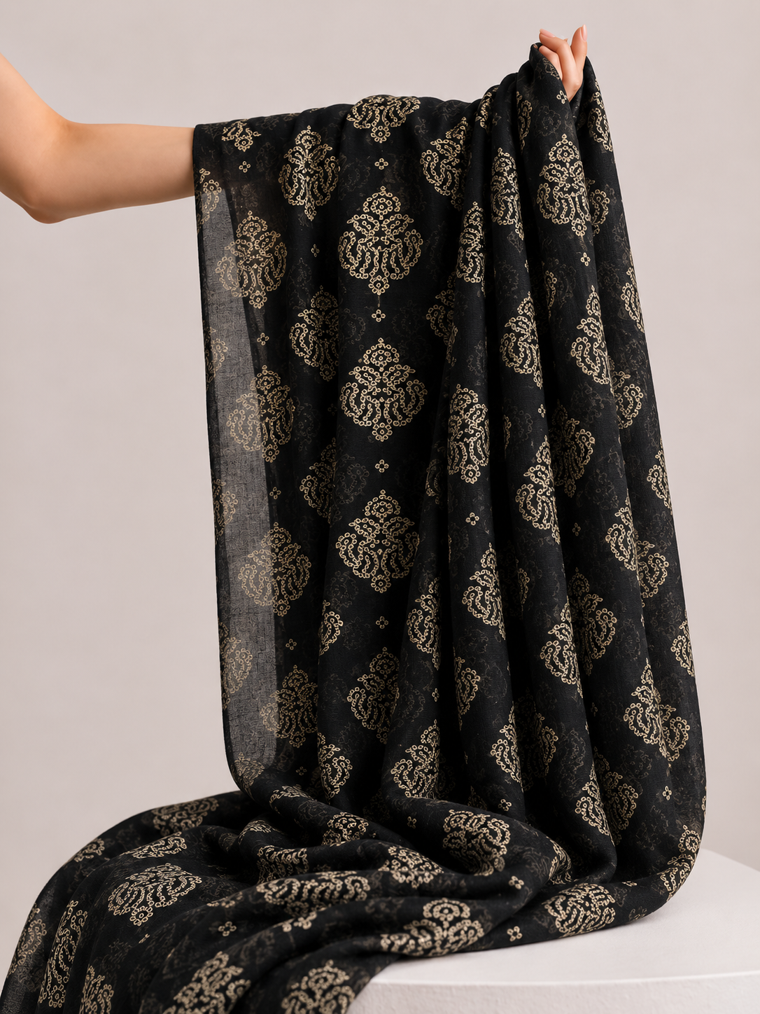 Black Mul Embroidered Fabric