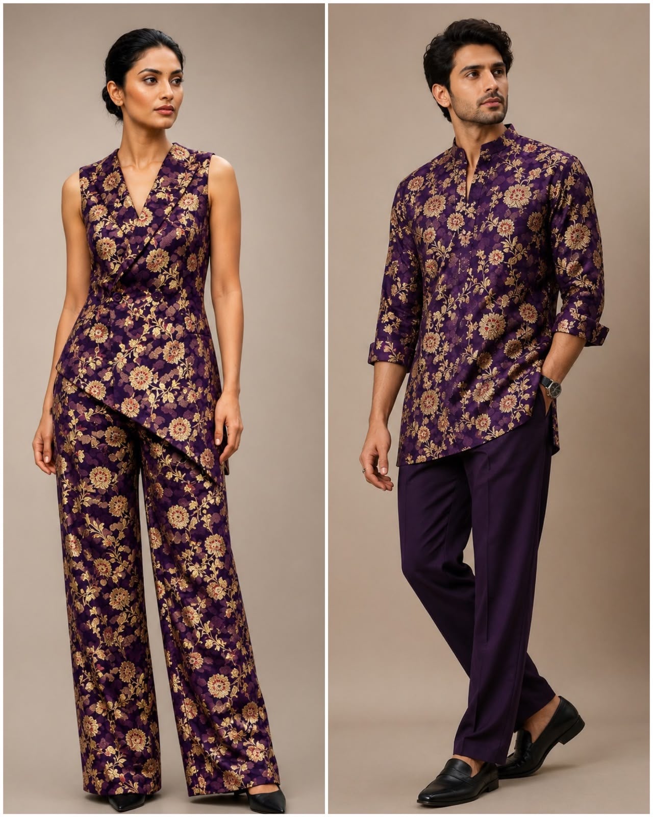 Royal Purple Soft Silk Fabric with Meenakari Zari Floral Vine Jaal