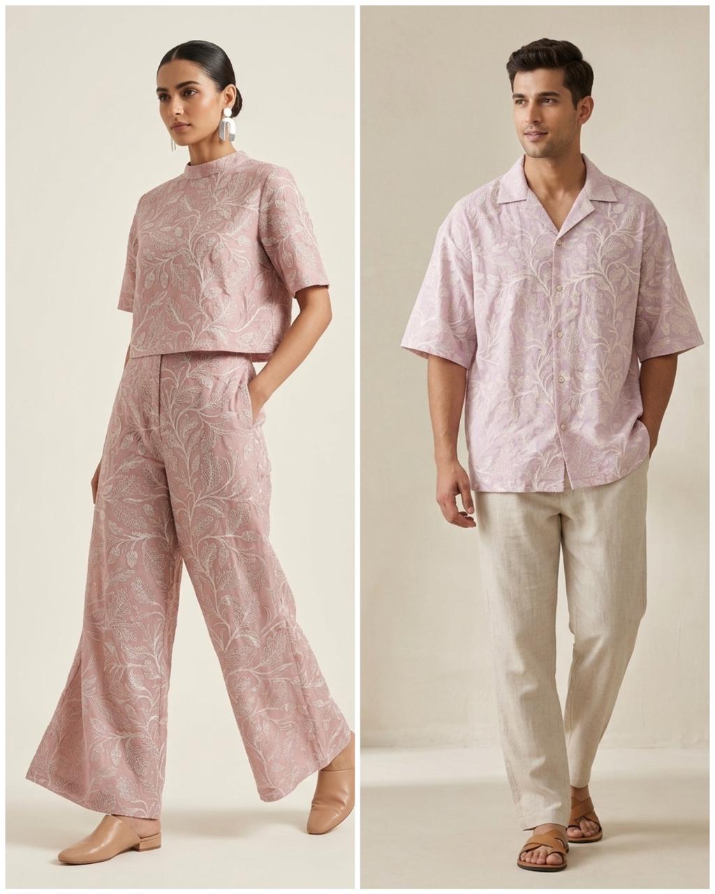 Pastel Pink Mul Fabric With Embroidery