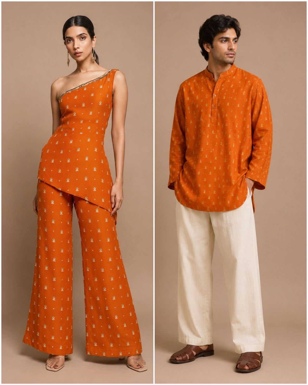 Vibrant Orange Soft Silk Fabric with Meenakari Floral Bootis