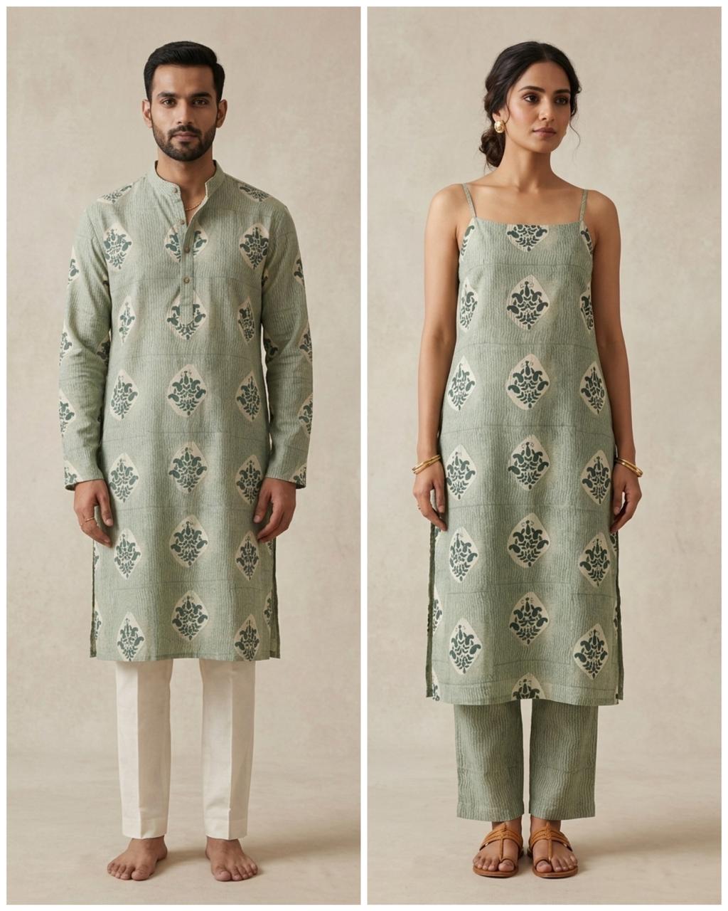 Green Chanderi Silk Fabric With Floral Block Printing