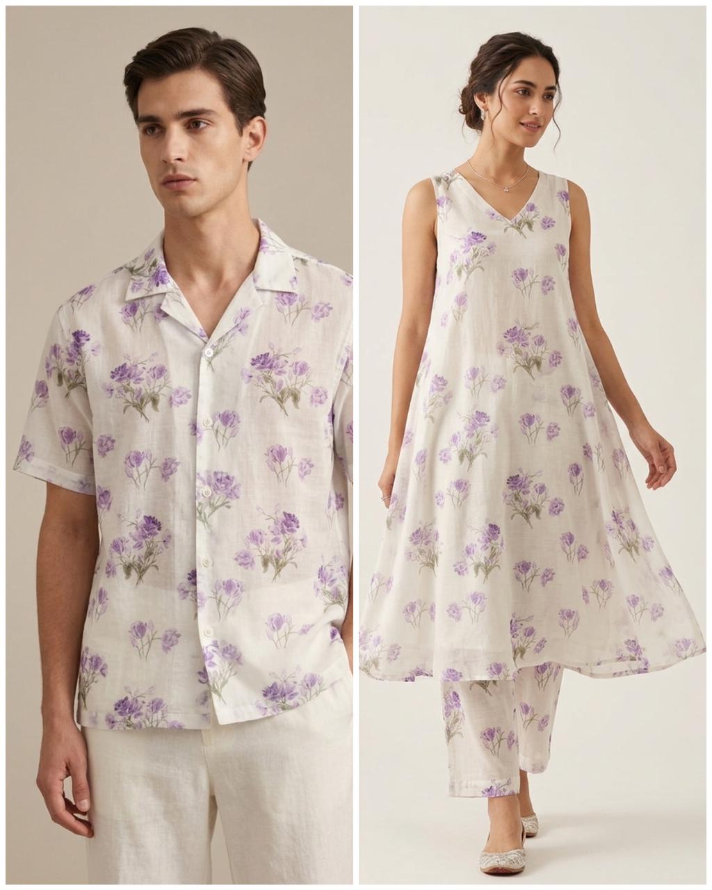 Purple Floral Printed Mul Cotton Fabric