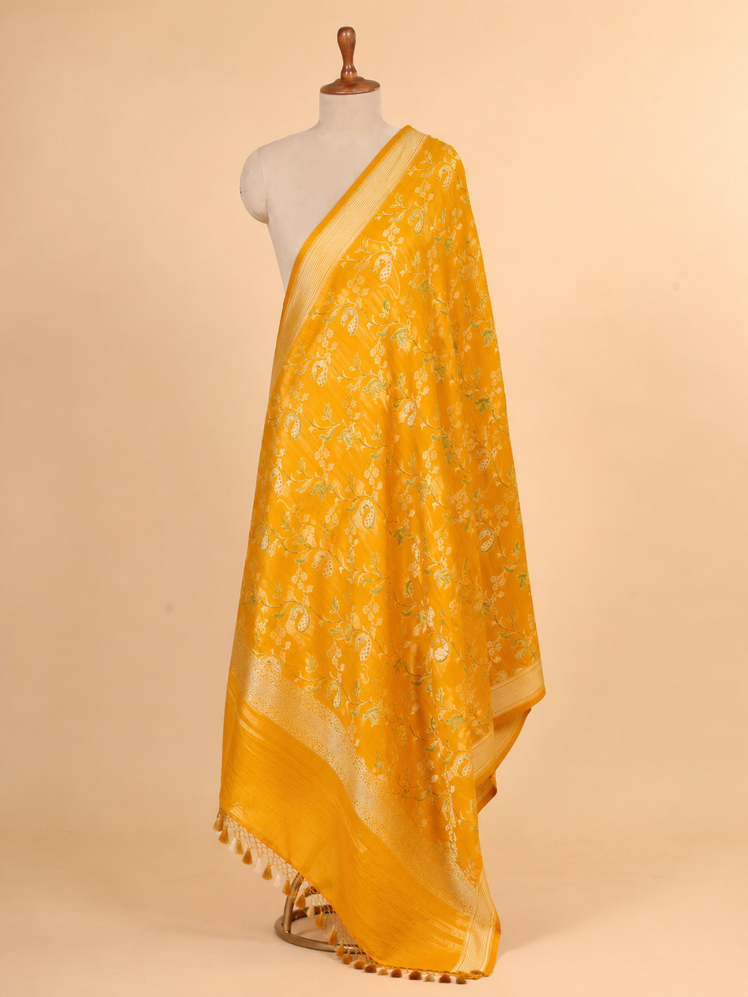 Marigold Yellow Hand Brush Dyed Munga Silk Dupatta