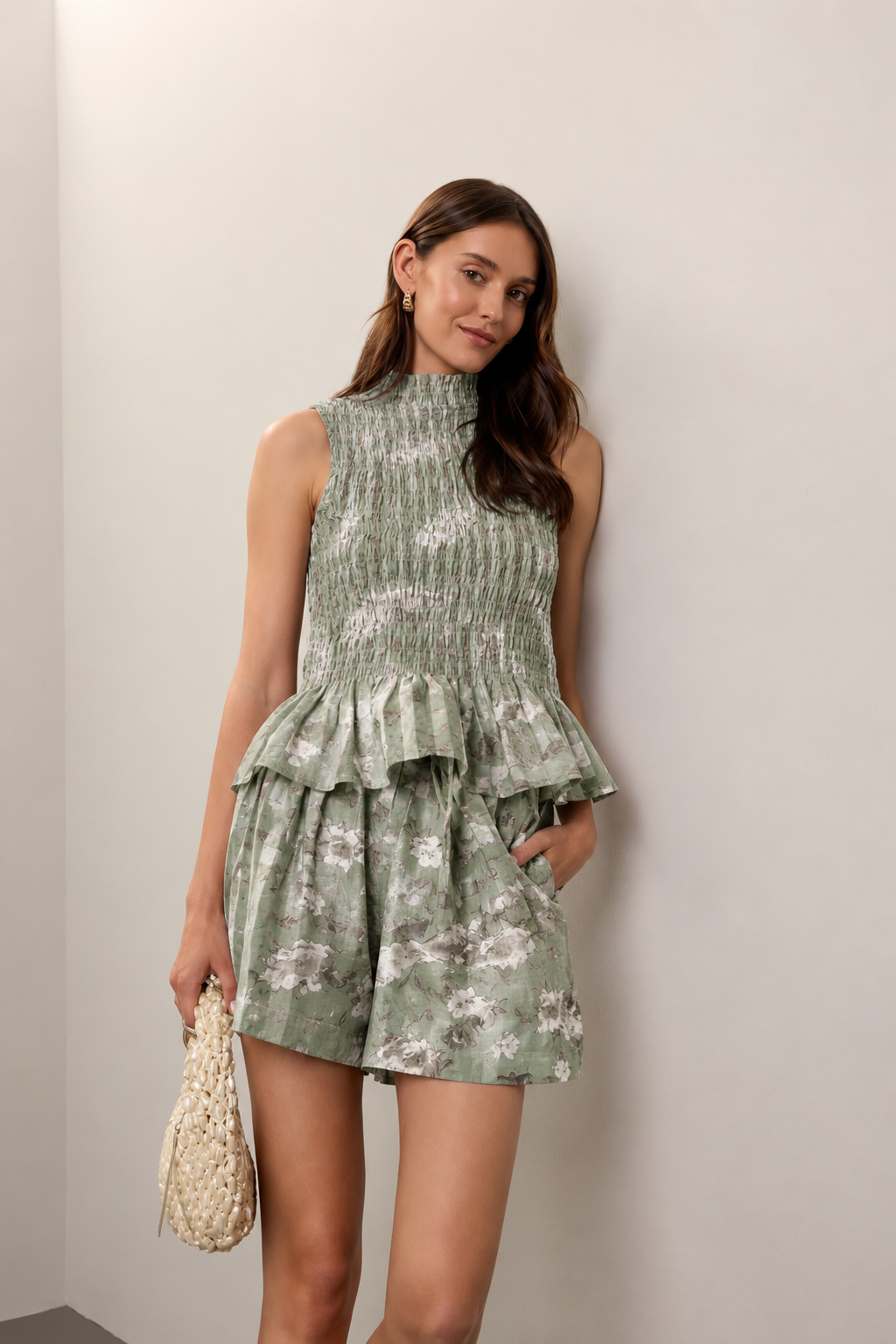 Mint Green Printed Mul Fabric