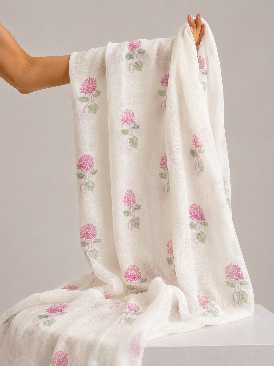 Ivory Pink Floral Bootis Mul Prints Fabric