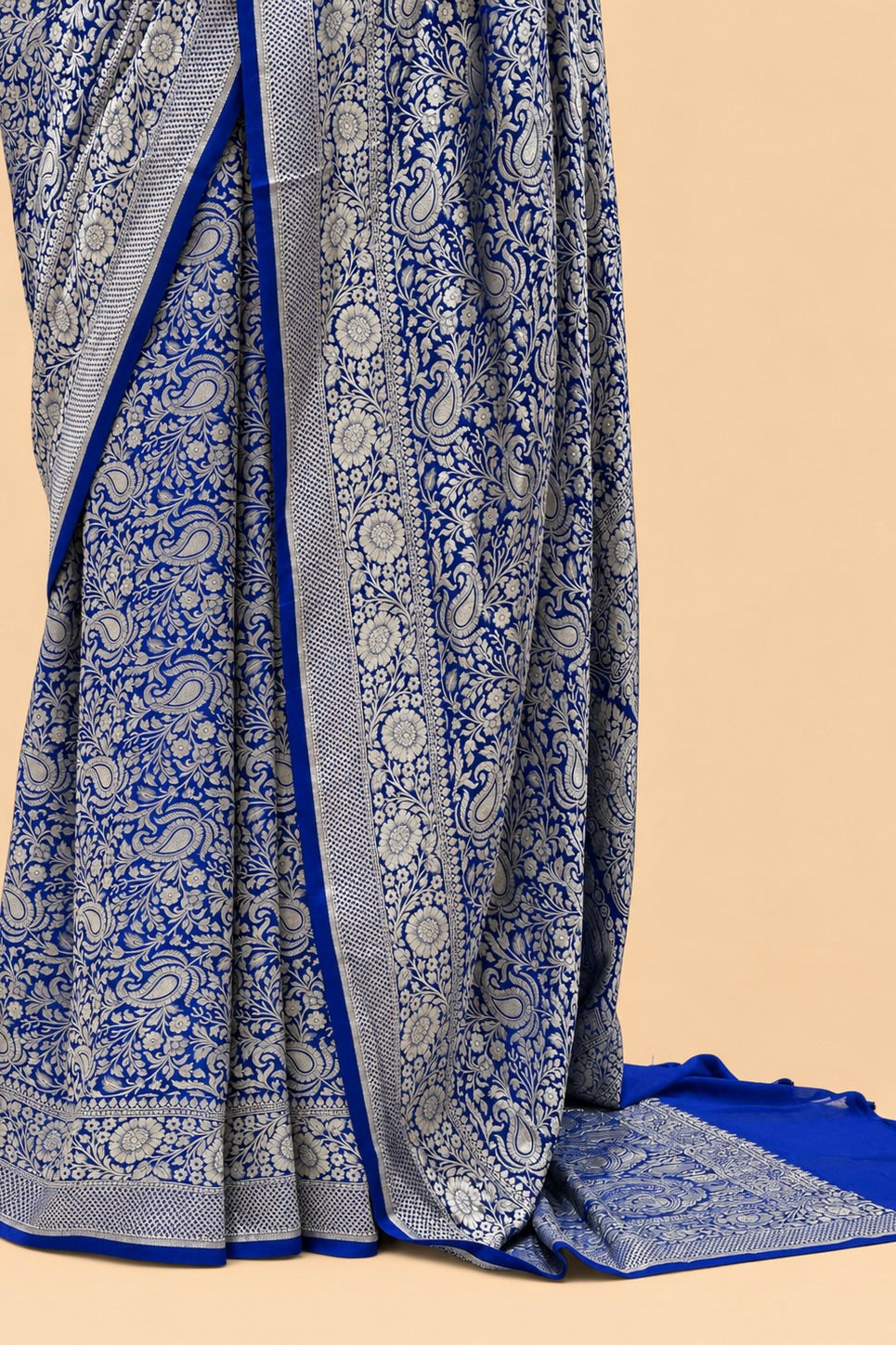 Deep Blue Khaddi Georgette Saree with Paisley Jaal