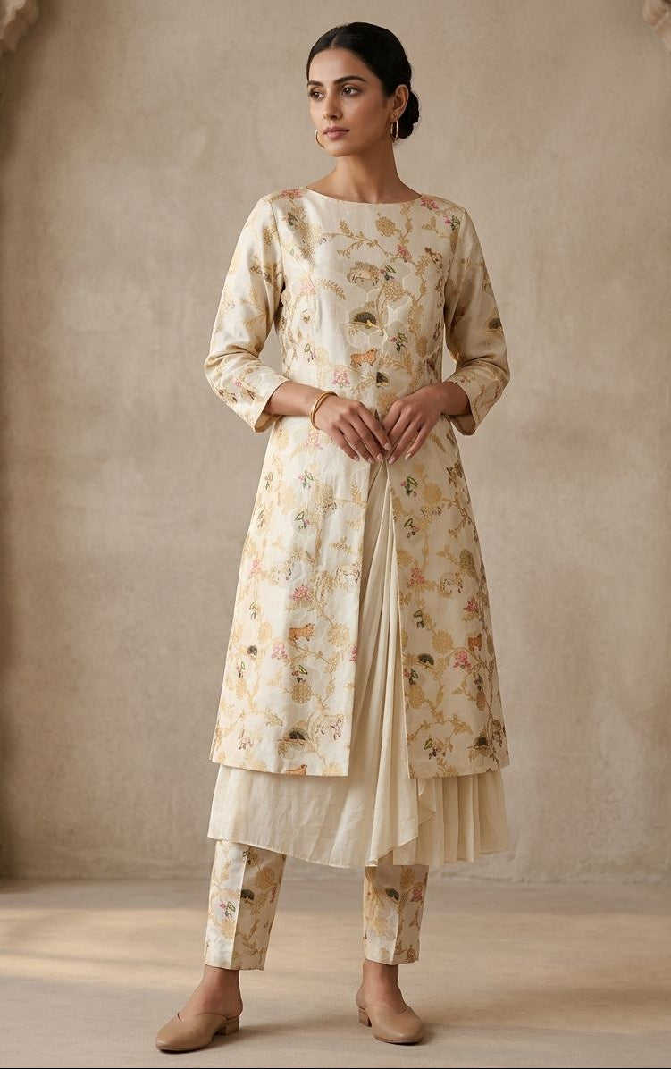 Honey Beige  Soft Silk with Pichhwai Pattern