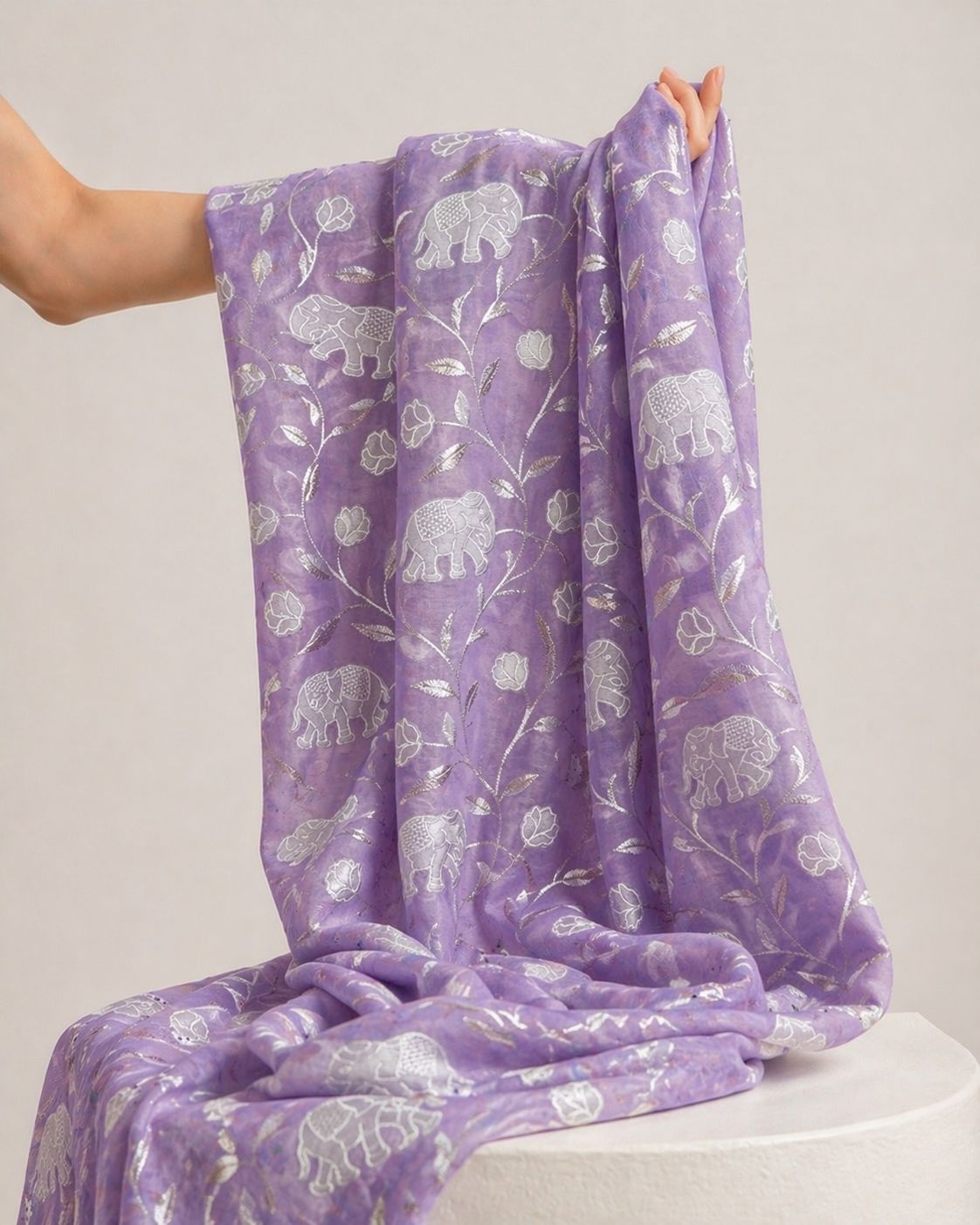 Lilac Mul Fabric With Appliqué Work