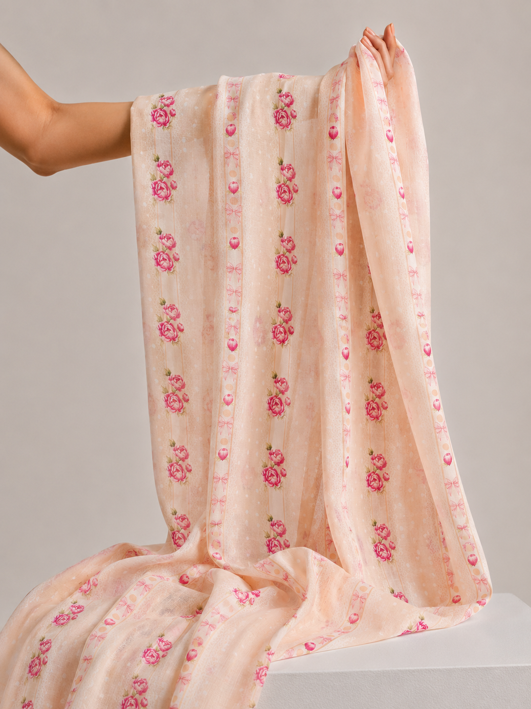 Blush Peach Mul Floral Prints Fabric