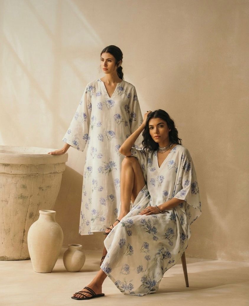 Blue Floral Printed Mul Cotton Fabric