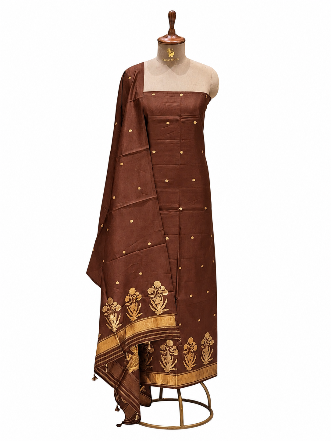 Warm Brown Pure Silk Suit Set With Statement Bootas