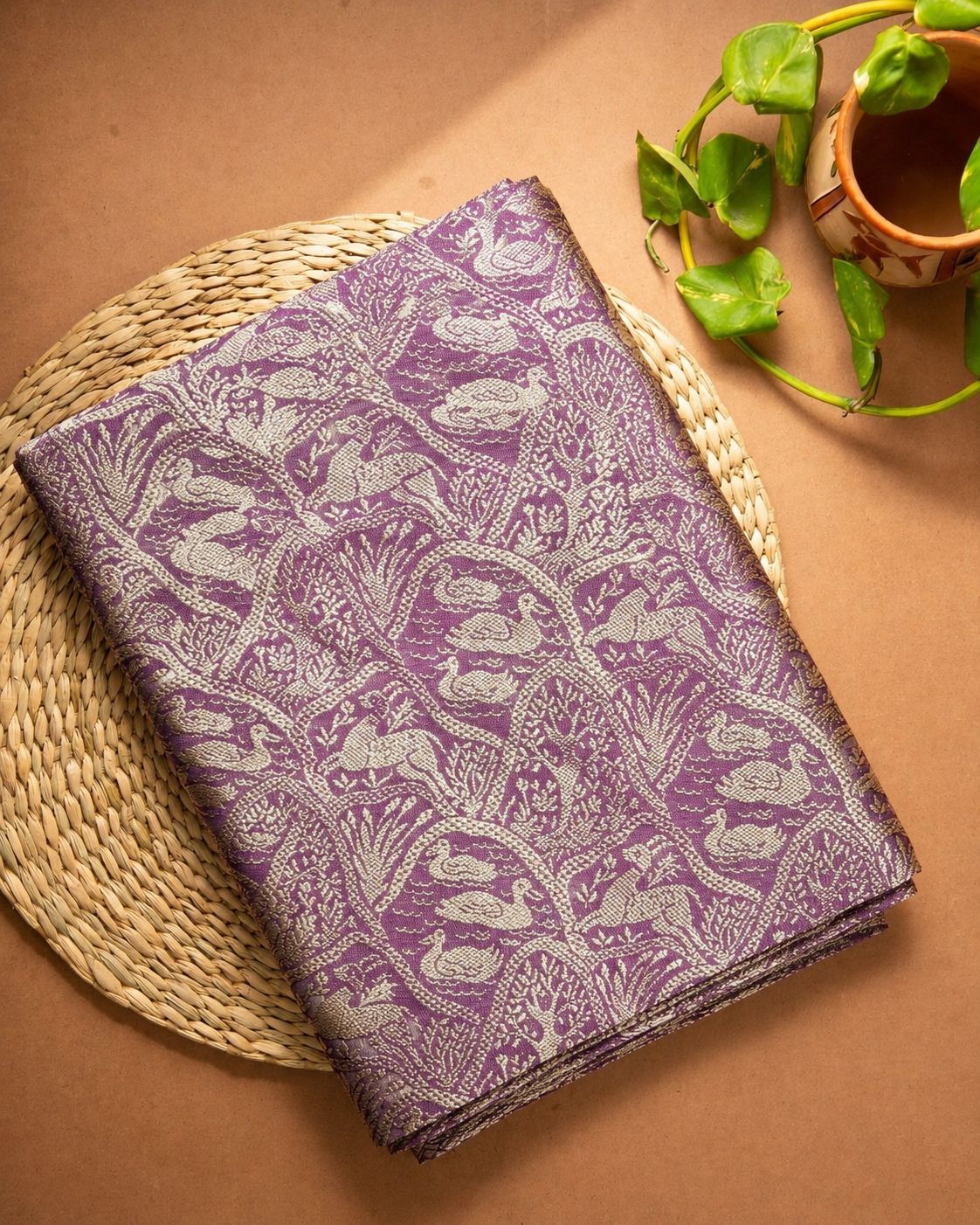 Dusty Onion Brocade Katan Silk Handloom Fabric