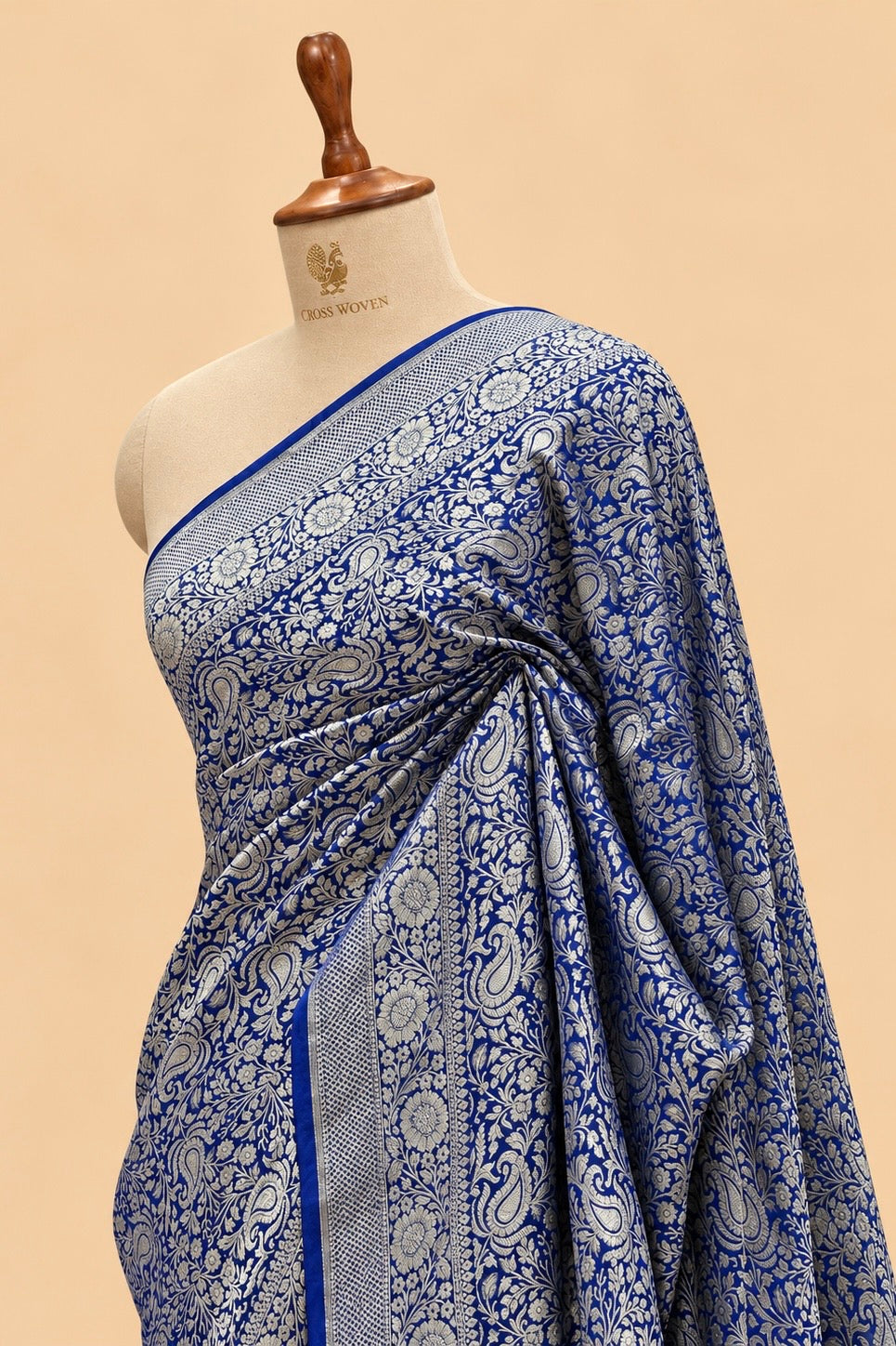 Deep Blue Khaddi Georgette Saree with Paisley Jaal