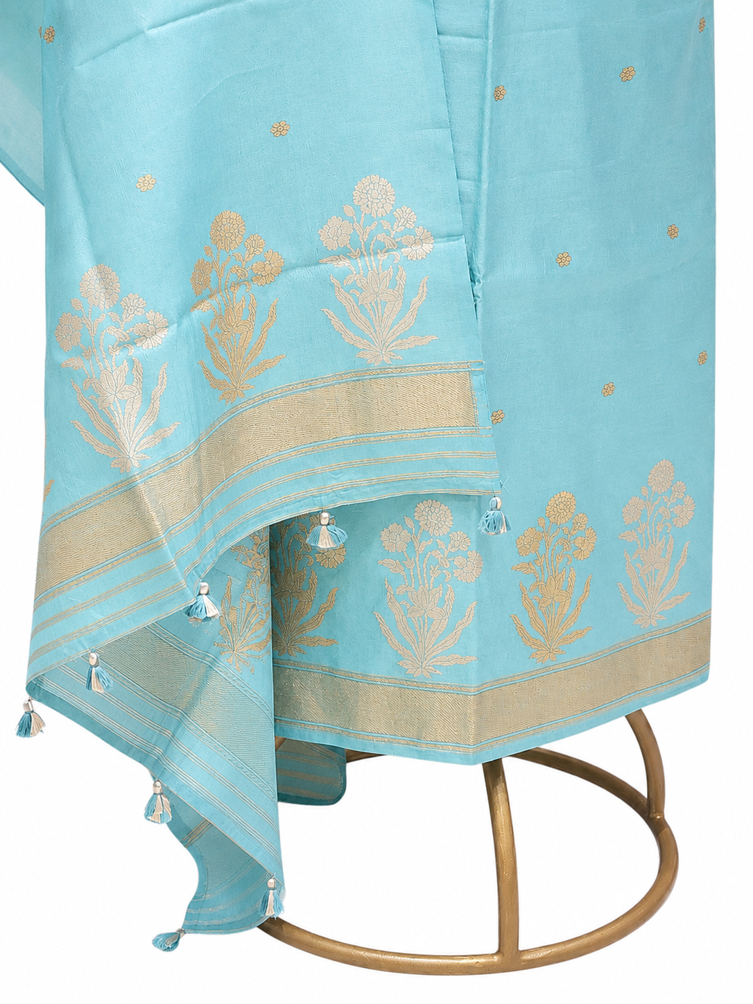 Pastel Blue Pure Silk Suit Set With Statement Bootas