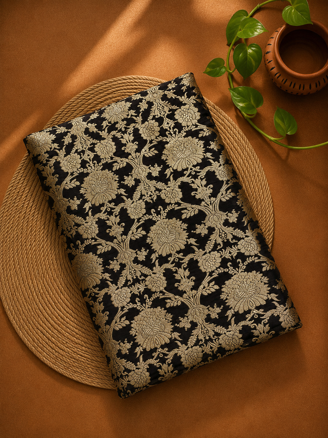 Black Sona - Rupa Katan Silk Handloom Fabric