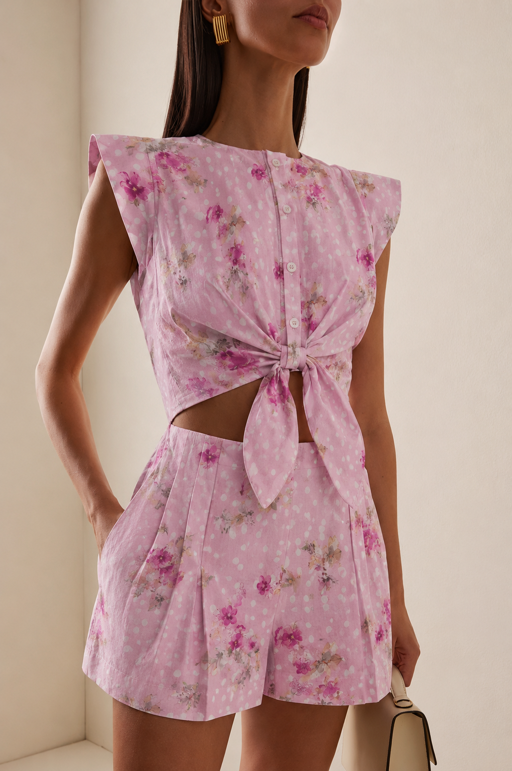Powder Pink Printed Mul Fabric