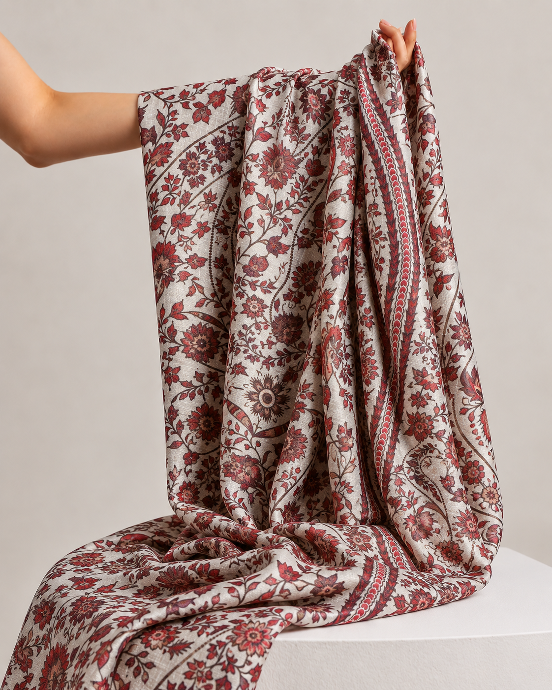Ivory Tussar Kalamkari Printed Fabric