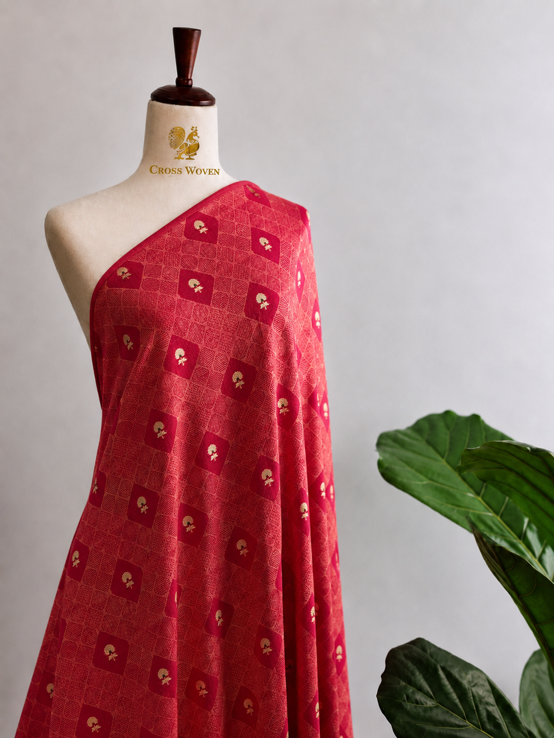 Rani Pink Soft Silk Fabric with Geometric Self Weave