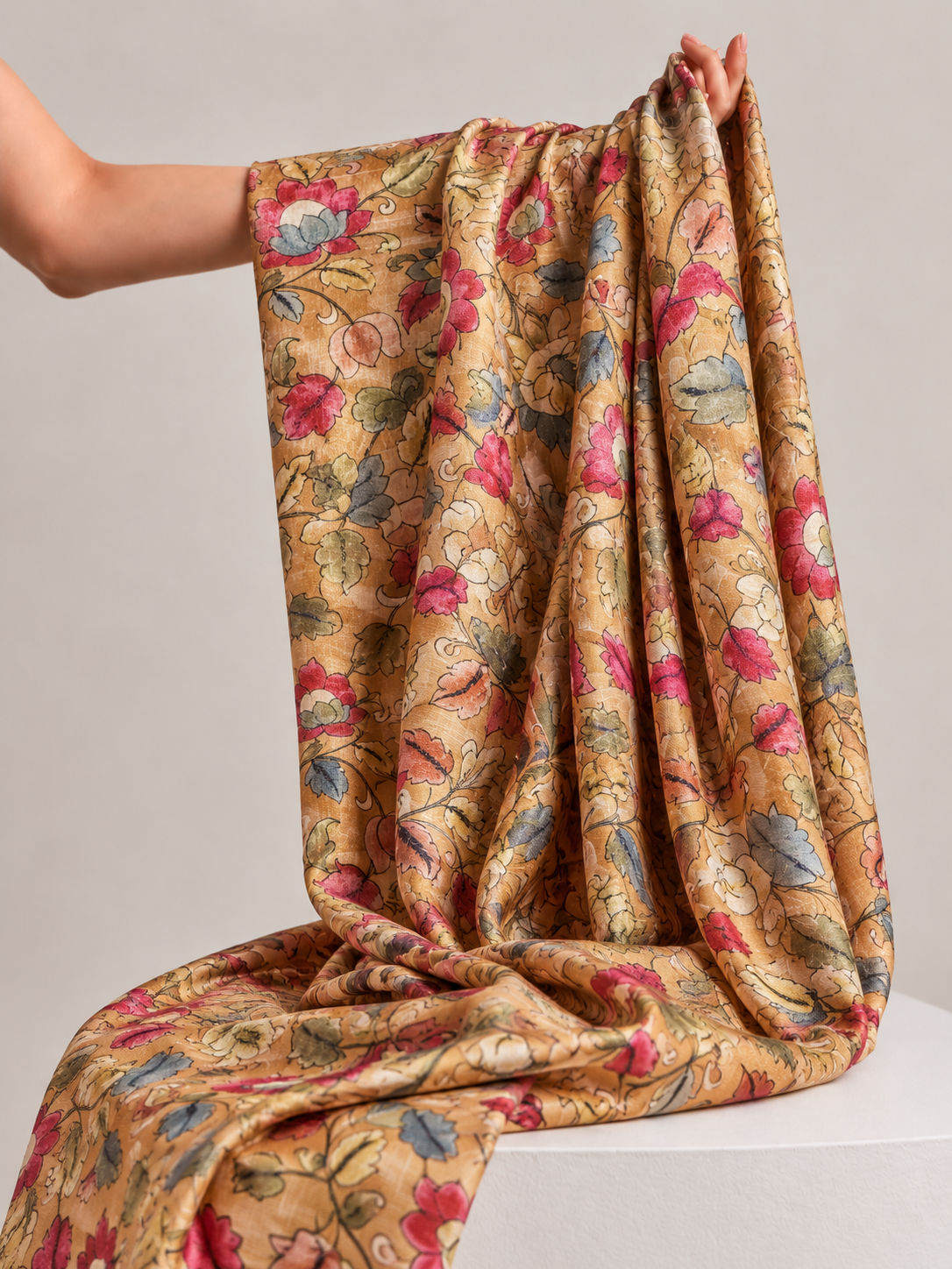 Mustard Gold Tussar Kalamkari Printed Fabric