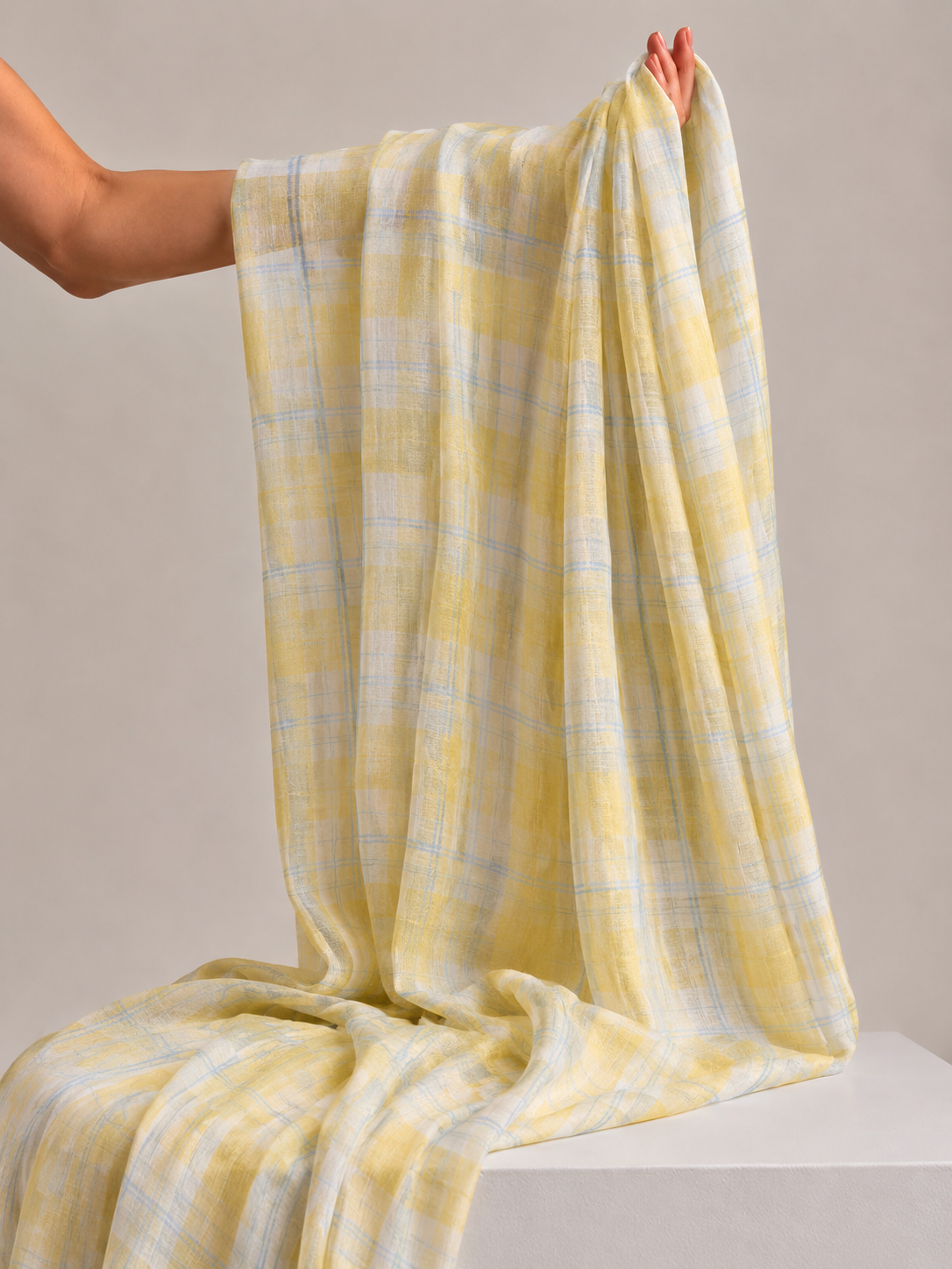 Butter Yellow & Ivory Printed Mul Fabric