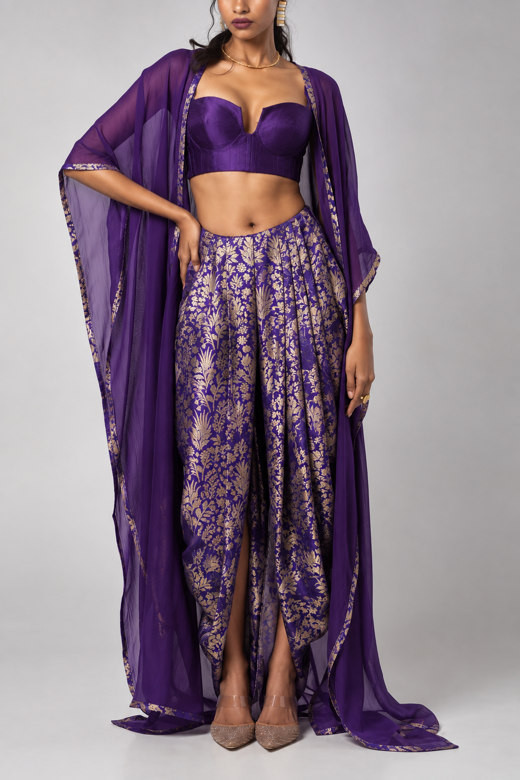 Deep Purple Pure Katan Silk Allover Jaal Fabric