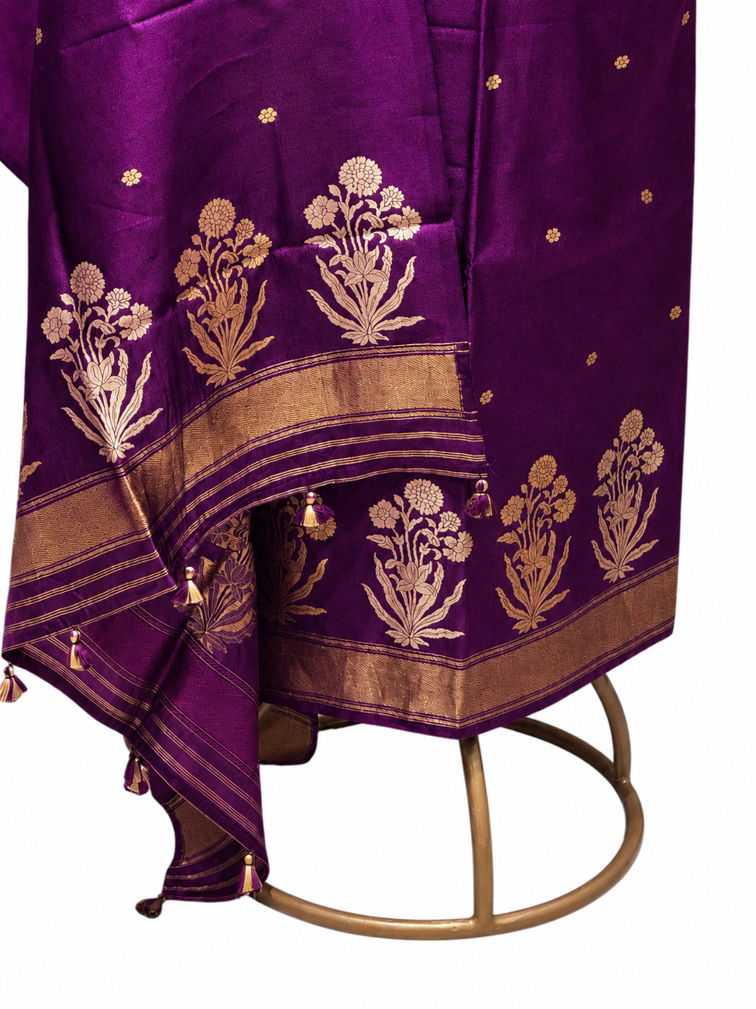 Magenta Purple Pure Silk Suit Set With Statement Bootas