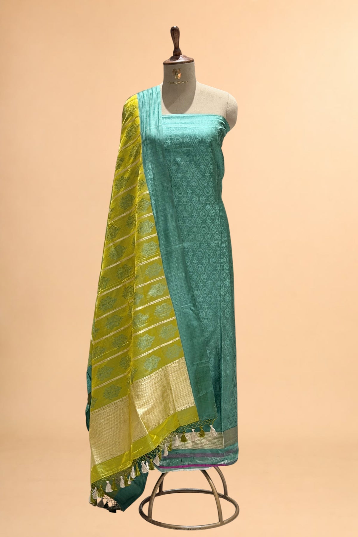Aqua Blue Pure Tanchoi Silk Suit Set 
