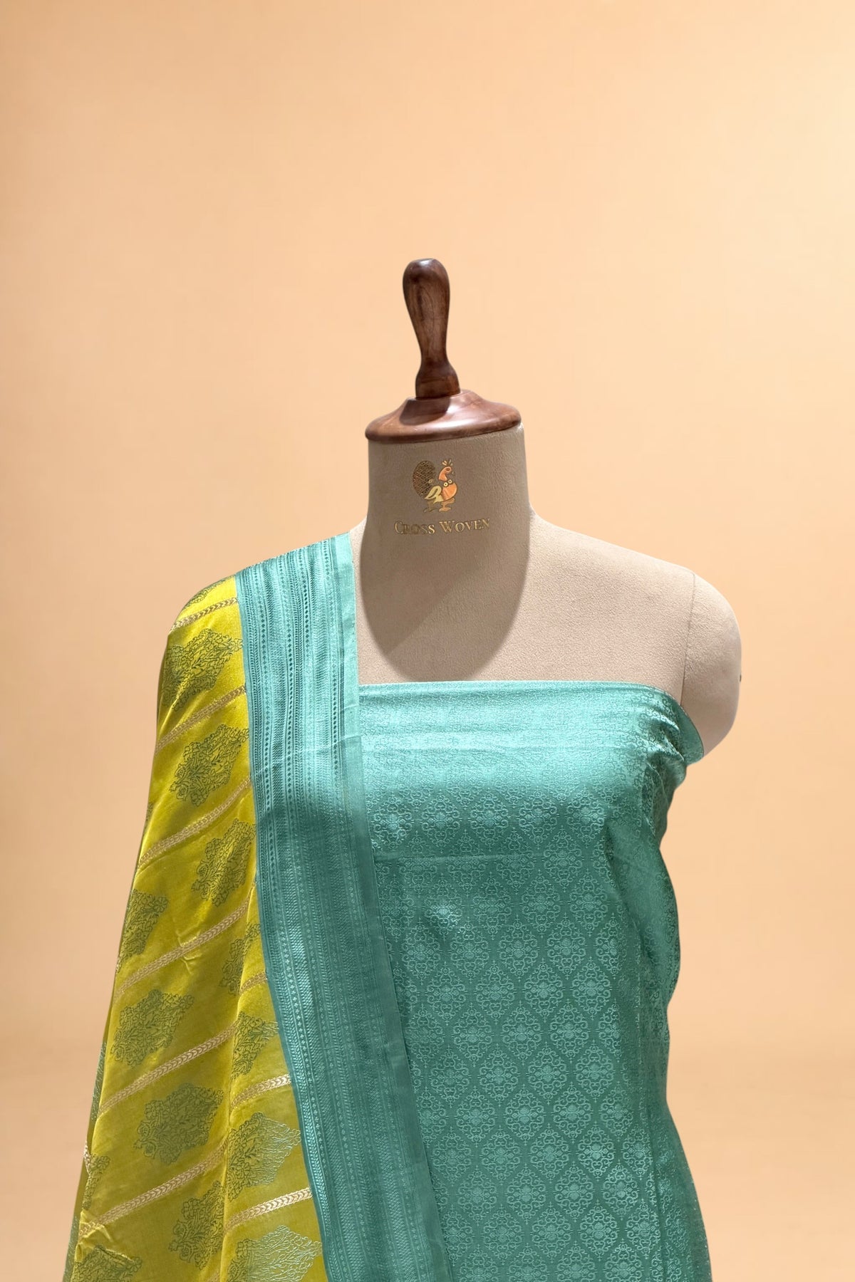 Aqua Blue Pure Tanchoi Silk Suit BSet