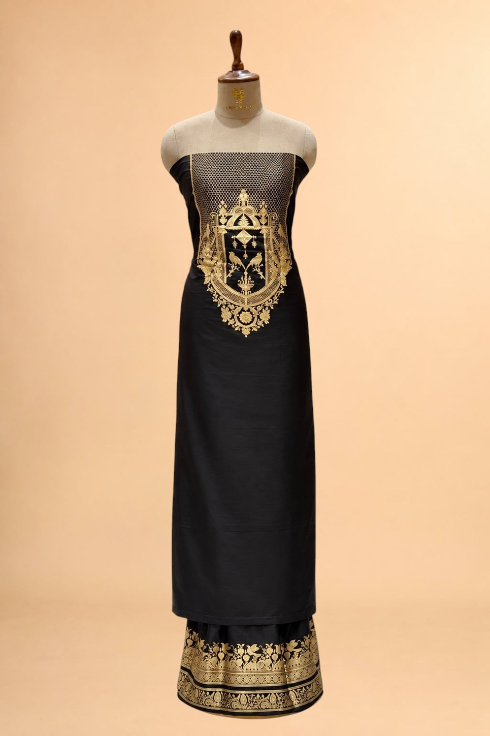 Black Katan Silk Co-Ord Set with Regal Panel 