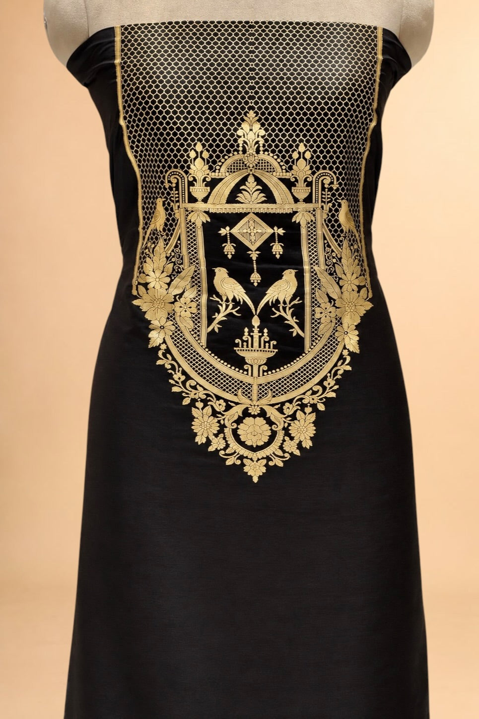 Black Katan Silk Co-Ord Set with Regal Panel 
