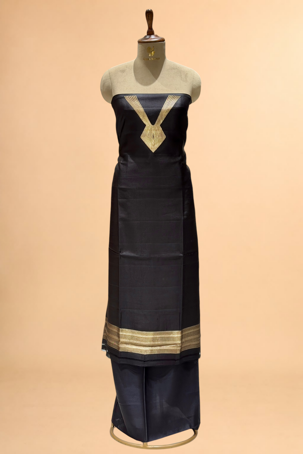 Black Soft Silk Co-Ord Set with Kadhwa Neck Panel 