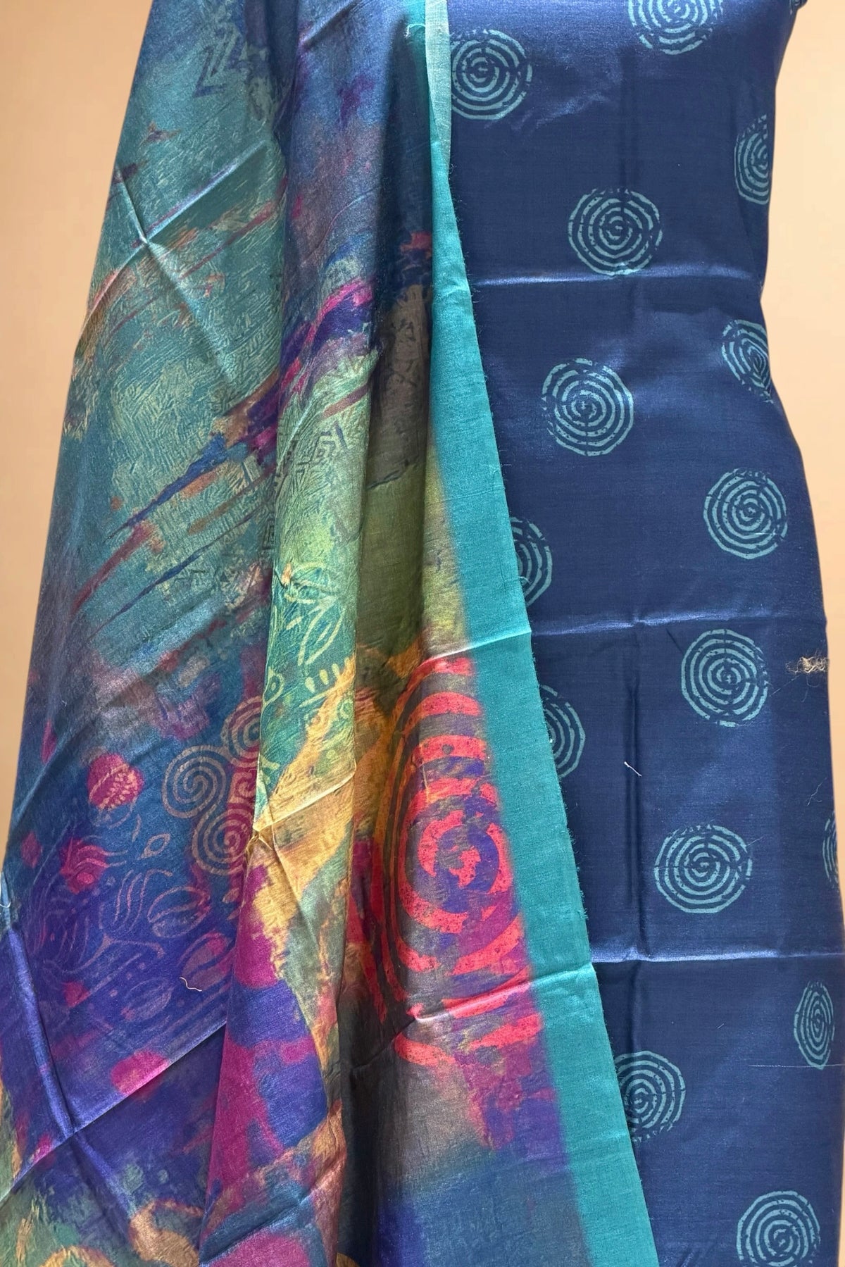 Blue Printed Pure Banarasi Munga Silk Suit Set