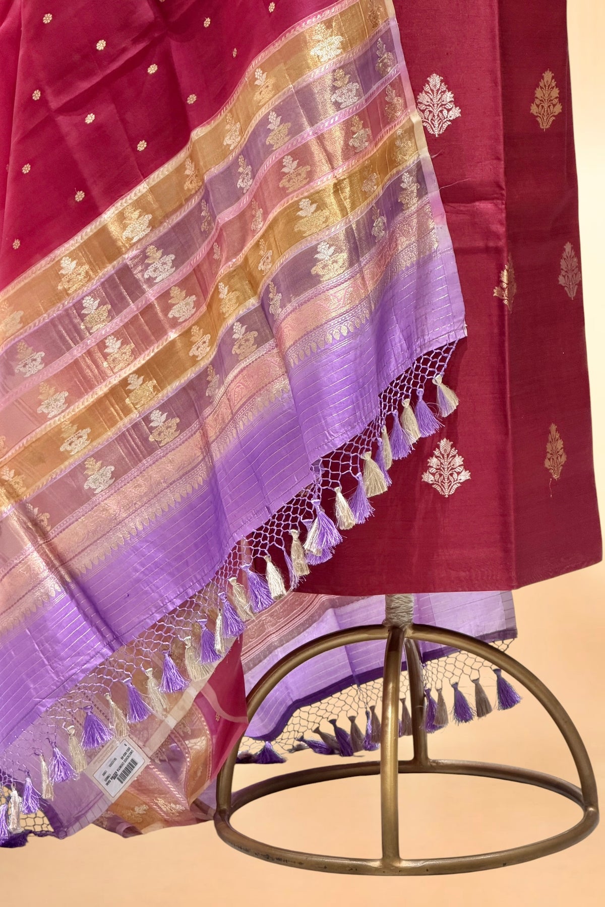 Burgundy Pure Chiniya Silk Suit With Organza Dupatta 