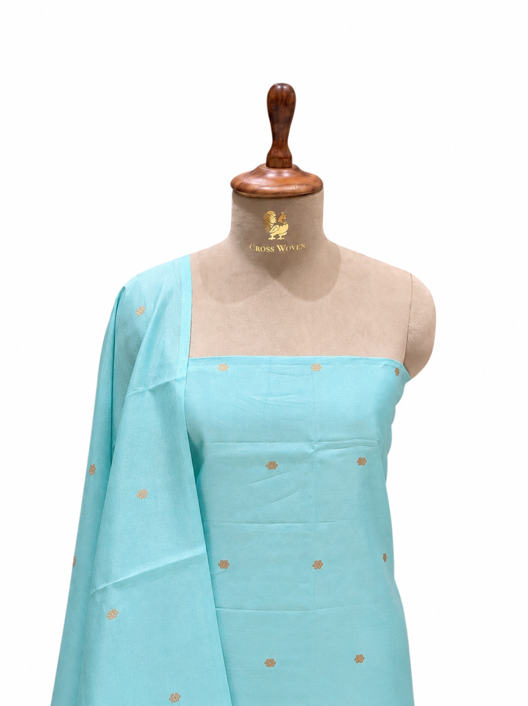 Pastel Blue Pure Silk Suit Set With Statement Bootas