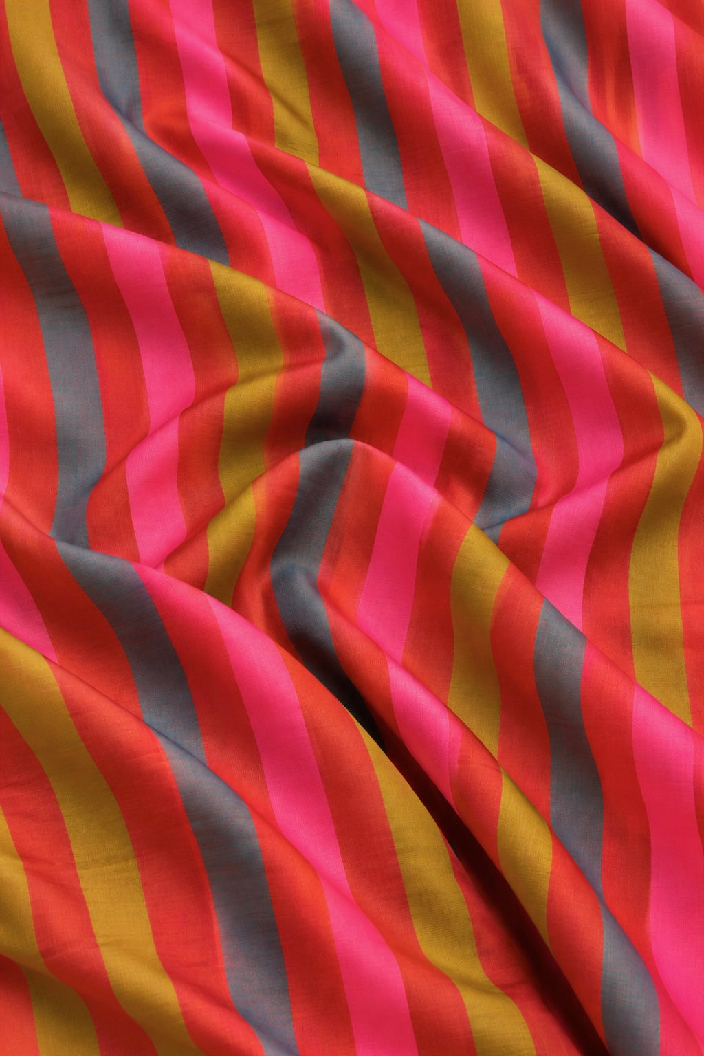 Rust Oraange Pure Katan Silk Rangkaat Striped Fabric
