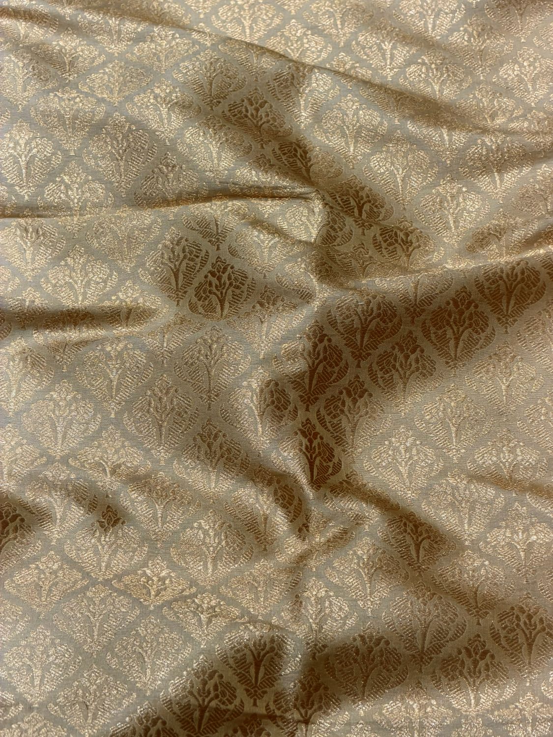 Beige Katan Silk Allover Brocade Fabric