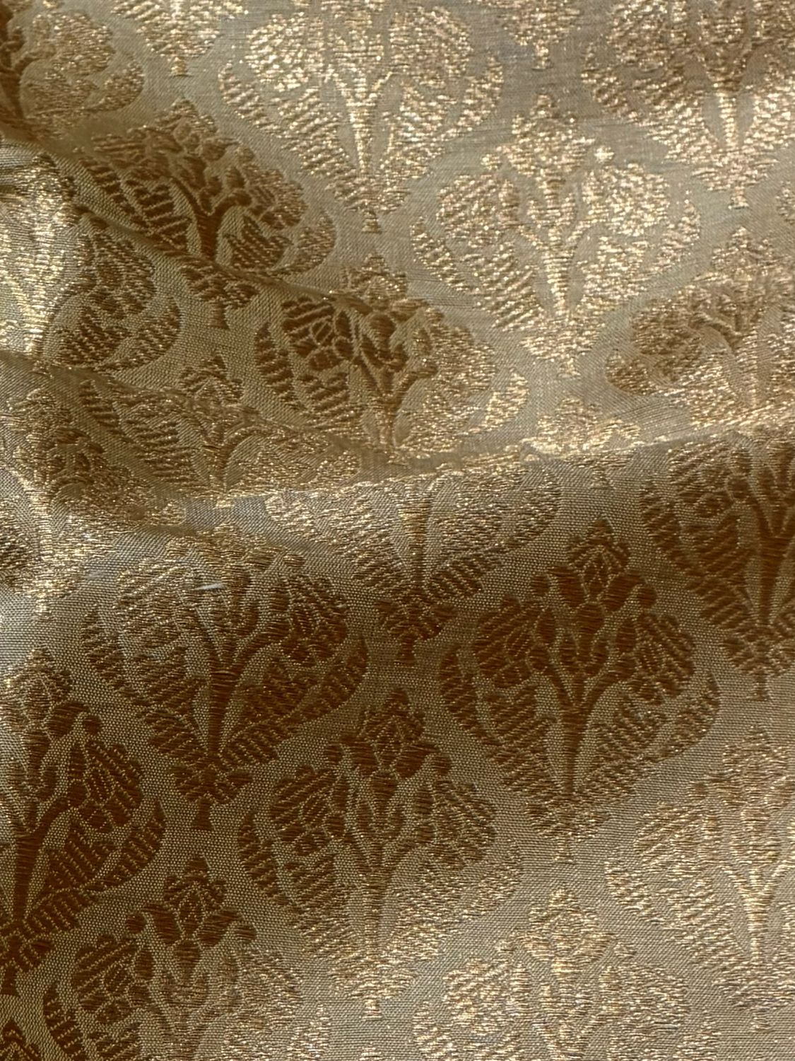 Beige Katan Silk Allover Brocade Fabric